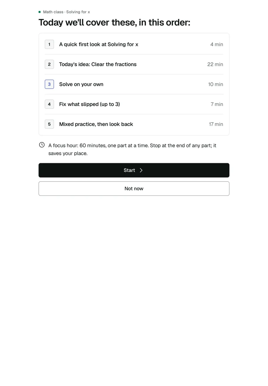 On a tablet: the same agenda, five parts with their minutes.