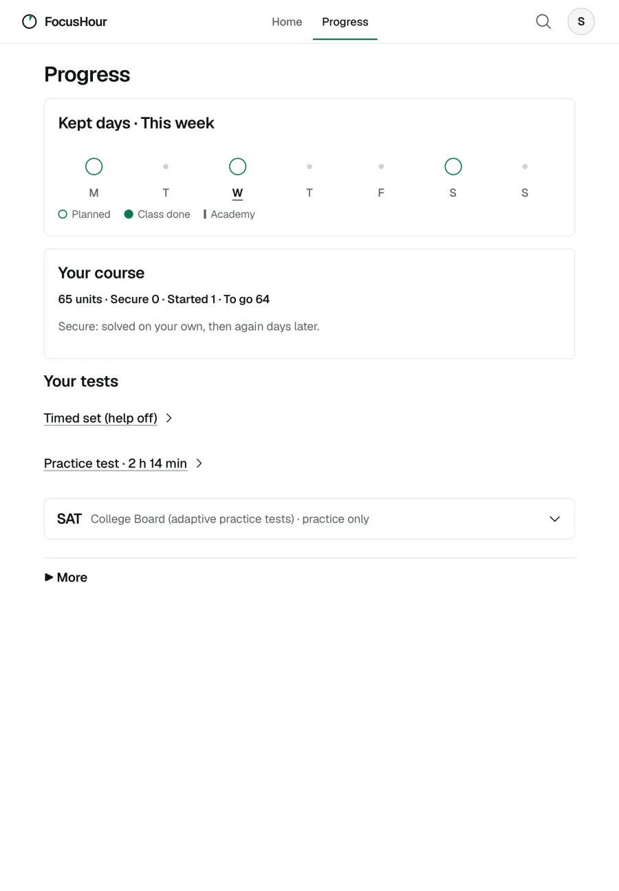 On a tablet: the same Progress page.